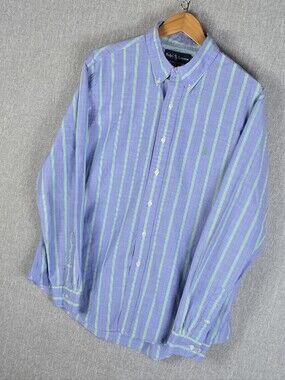 Vtg Polo Ralph Lauren Custom Fit Blue/Green,Red Stripe Button Down Sz 17/XL